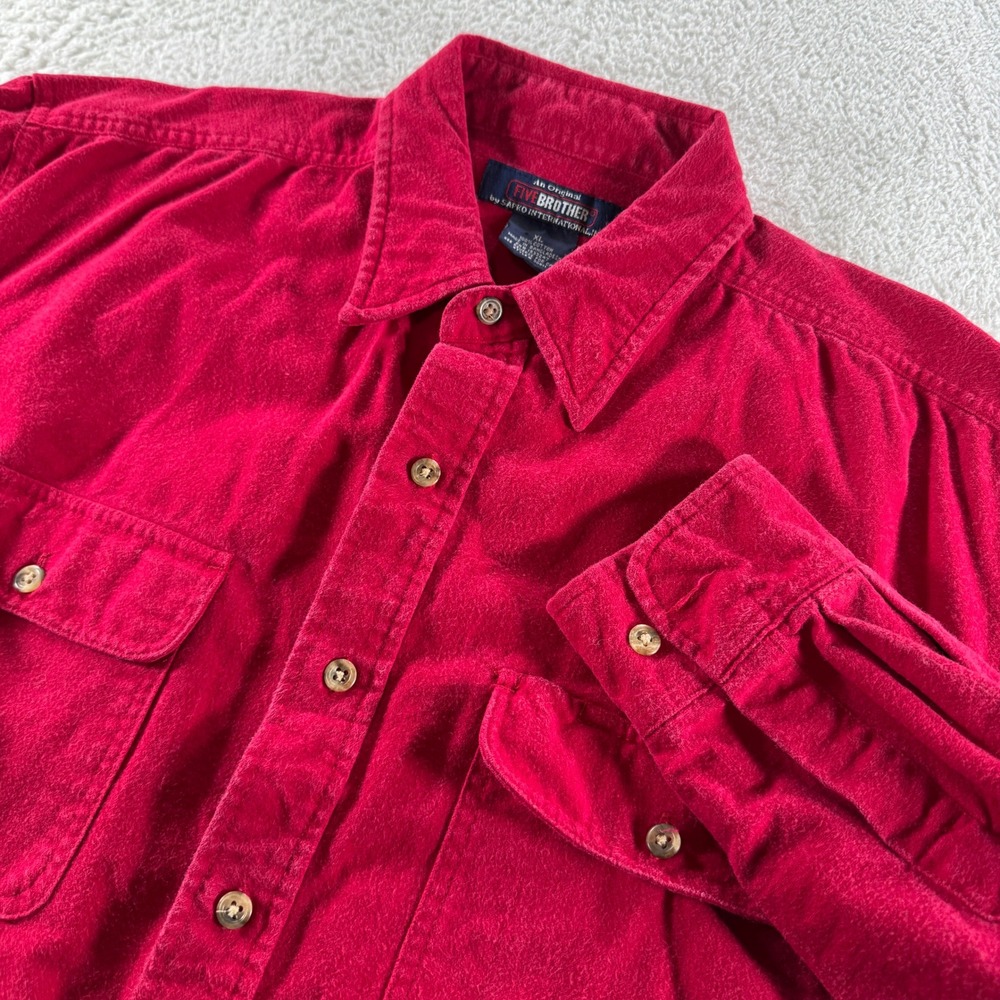 Vintage Five Brother Red Button Up Flannel Shirt Solid XL Heavyweight Clean‎